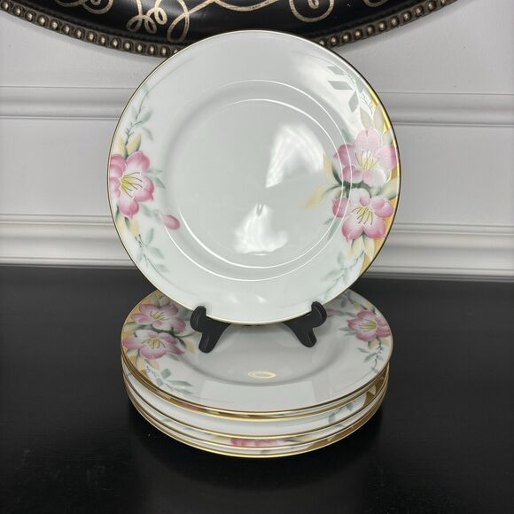 VTG Noritake China Azalea 8 1/4" Luncheon Salad Plates 6 Hand Painted Sri Lanka - Picture 1 of 5